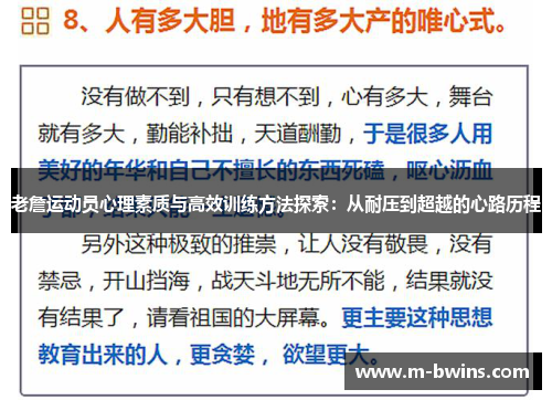 老詹运动员心理素质与高效训练方法探索：从耐压到超越的心路历程